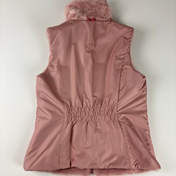 Liz Claiborne Blush Pink Ribbed Faux Fur Full Zip Reversible Vest w/ Pockets MED - Picture 4 of 12
